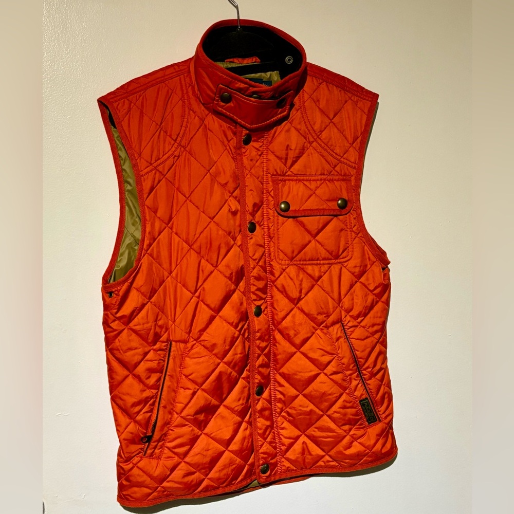 Polo Ralph Lauren Vest Small Puffer Quilted Corduroy Collar Brown Orange